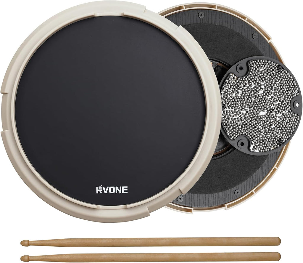 RVONE 12 Inch Practice Drum Pad, 800 Steel Beads for Snare Feel, White