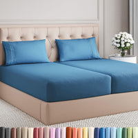 Split King Size 5 Piece Sheet Set - Comfy Breathable & Cooling - Denim Blue
