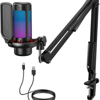TONOR Gaming Microphone Set with Boom Arm, Vocal Condenser Microphone for Content Creators, USB Mic for PC with Stand, RGB, Tap Mute, Gain Control, Gaming Equipemnt, Twitch, Streaming, TC310+