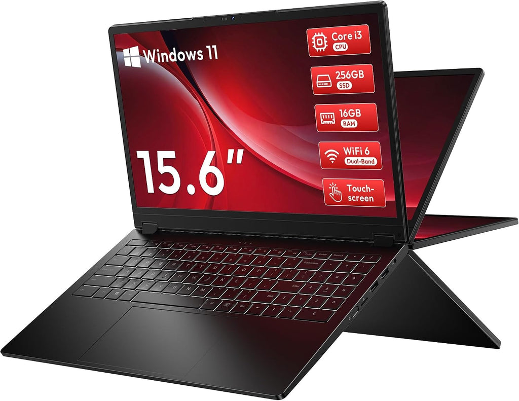 QikPulse 15.6" 2-in-1 Touchscreen Laptop with Windows 11, i3-10100Y, 16GB, 256GB SSD