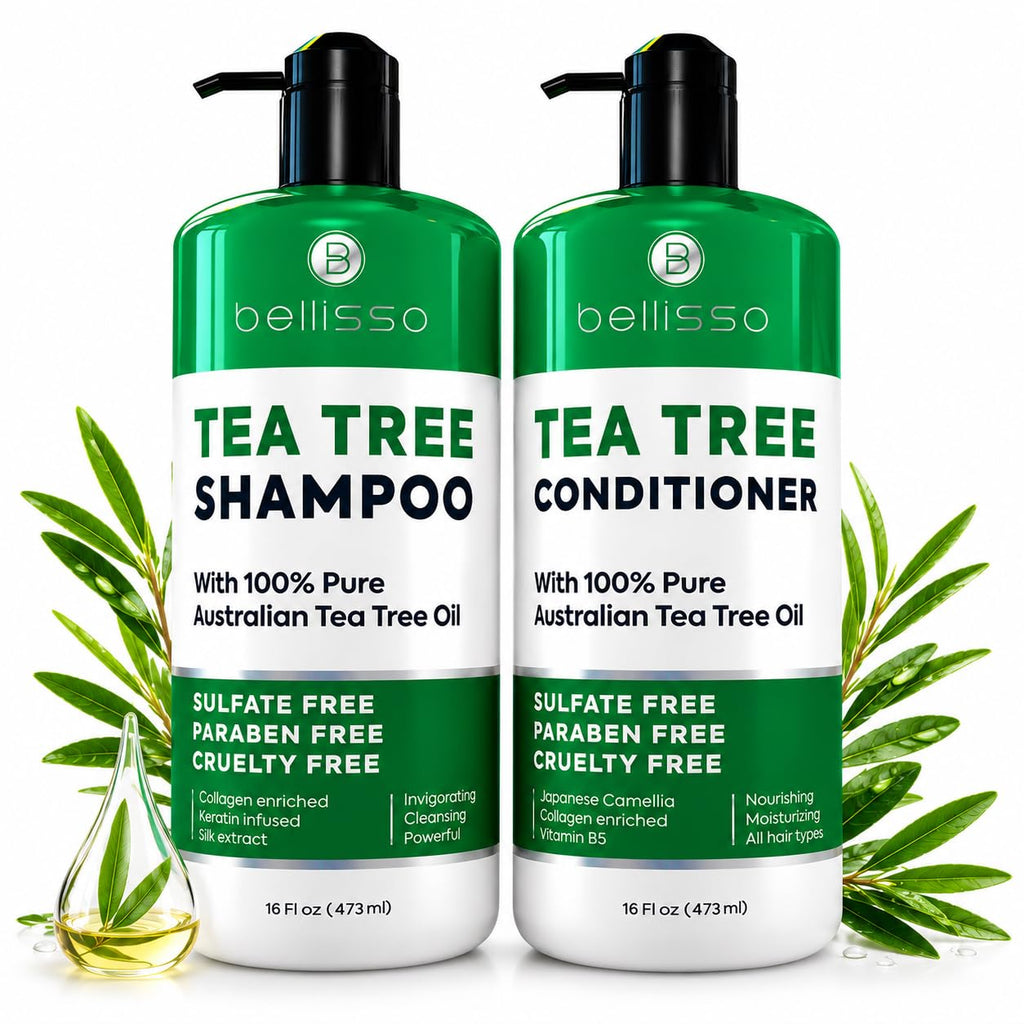 Tea Tree Shampoo and Conditioner Set – with 100% Pure Australian Tea Tree Oil - Anti Dandruff Sulfate and Paraben Free - Dry Scalp Treatment with Keratin, Vitamin B5, Collagen for Women and Men