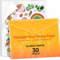 JANDJPACKAGING Printable Vinyl Sticker Paper, Glossy White, 8.5"x11"