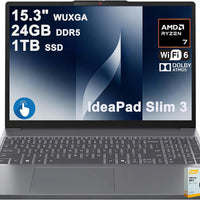Lenovo IdeaPad Slim 3 Business Laptop | 15.3" WUXGA IPS Anti-Glare Touchscreen | AMD 8-core Ryzen 7 170 | 24GB DDR5 1TB