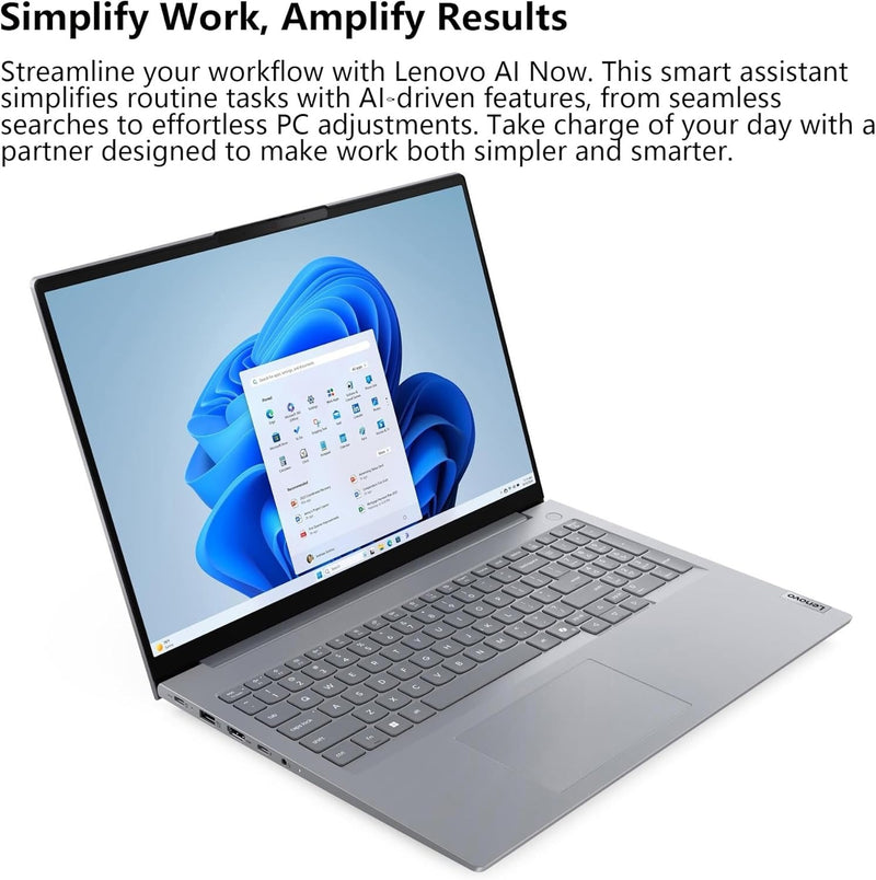 Lenovo ThinkBook 16 Gen 8 Business Laptop, 16" WUXGA IPS Display, Intel Core Ultra 7 255H, 32GB DDR5 RAM, 1TB PCIe SSD, Fingerprint Reader, Copilot AI PC Office 365 for Web, Arctic Grey Windows 11 Pro