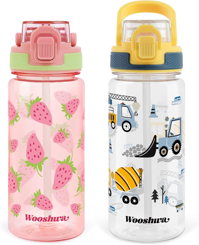 omedecal Kids 20 oz Water Bottle for School, Strawberry/Excavator