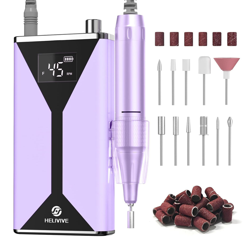 HELIVIVE Professional Electric Nail Drill 45000RPM Cordless Nail File