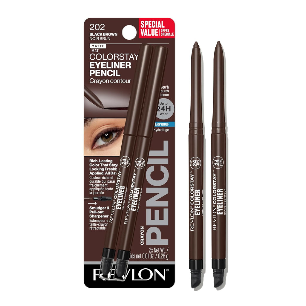REVLON ColorStay Pencil Waterproof Eyeliner, 202 Black Brown, 2 pack - Jade / 0.01 Ounce (Pack of 1)