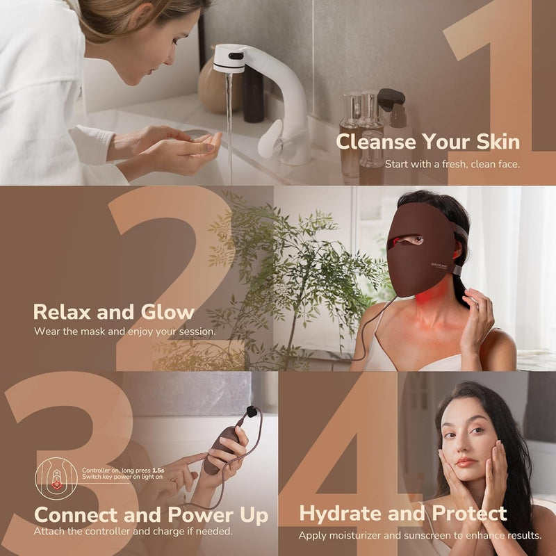 JOVS Máscara de terapia de luz roja 3D para cara, 328 LED, cobertura facial completa, 4 modos de luz, máscara facial inalámbrica de terapia de luz LED para el aspecto de arrugas