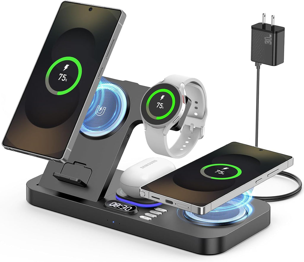 YiJYi Magnetic Wireless Charger for Samsung, 6 in 1 for Samsung Charging Station,30W Dual Phone with Auto-Switch 7-Color