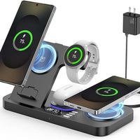 YiJYi Magnetic Wireless Charger for Samsung, 6 in 1 for Samsung Charging Station,30W Dual Phone with Auto-Switch 7-Color