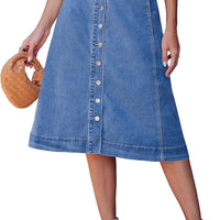 luvamia Jean Skirts for Women Trendy Midi Length A Line Jean Skirt Plus Size with Pockets Midi Summer Skirts Button Down