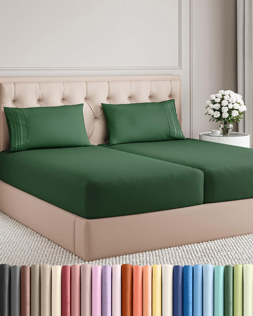 Split King Size 5 Piece Sheet Set - Breathable & Cooling - Emerald Green