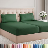 Split King Size 5 Piece Sheet Set - Breathable & Cooling - Emerald Green