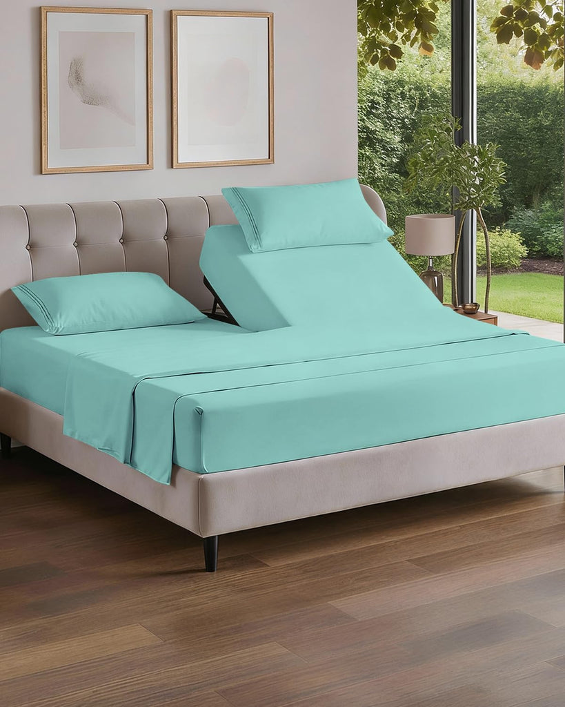 Flex Top Split Head King 4 Piece Sheet Set - Soft & Breathable - Spa Blue
