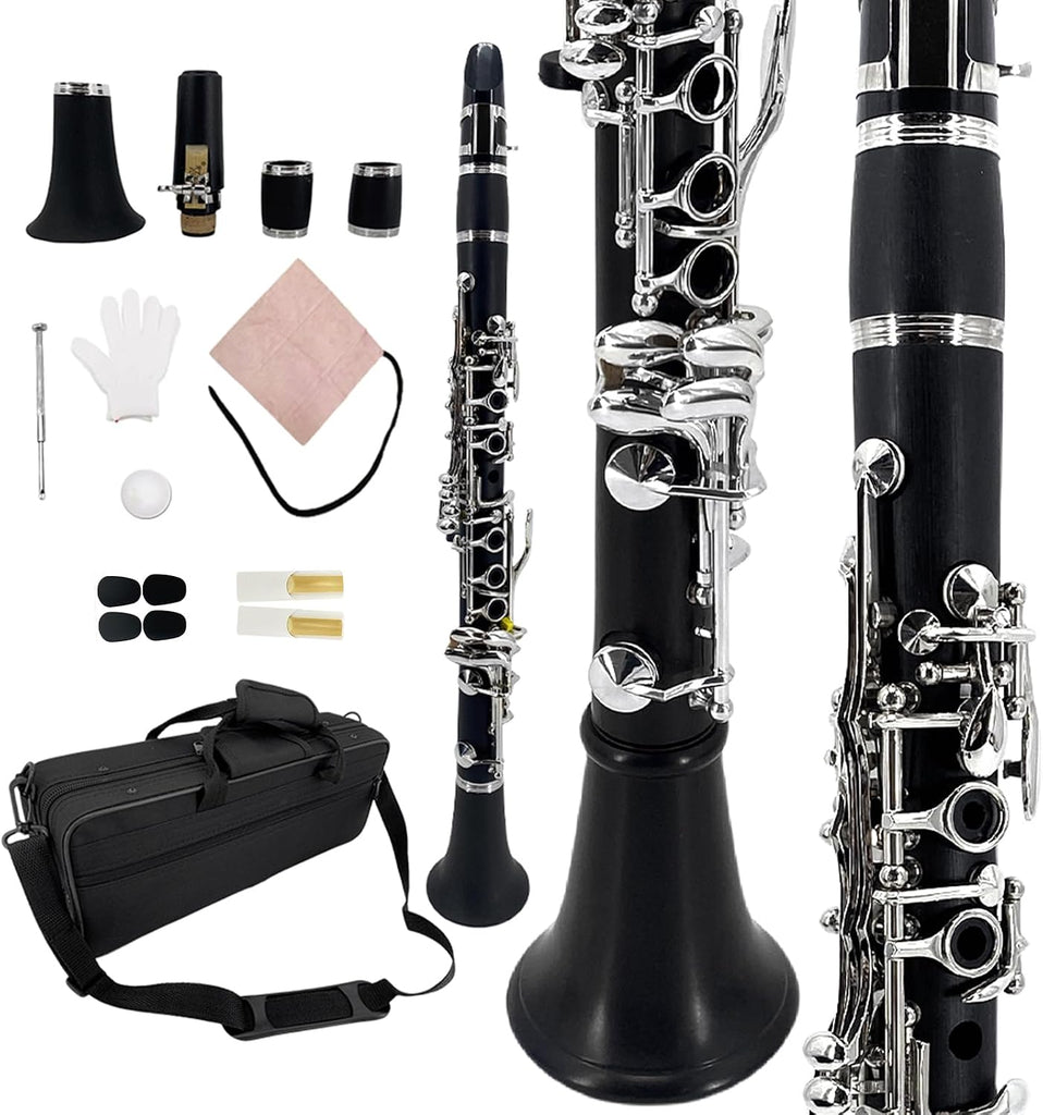 YoungMonic Ebonite Wood E Flat Clarinet with Nickel-Plated Keys for Orchestral Performance Professional Black E Clarinet