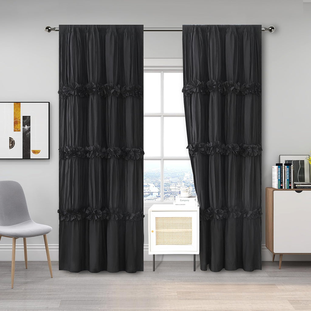 Homechoice Decor Boho Thermal Insulated Blackout Window Curtains Black