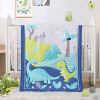 Wowelife Dinosaur Mini Crib Bedding Set for Boys Blue Premium 3-Piece Baby Bedding Sheet Set Dinosaurs Nursery Crib Set