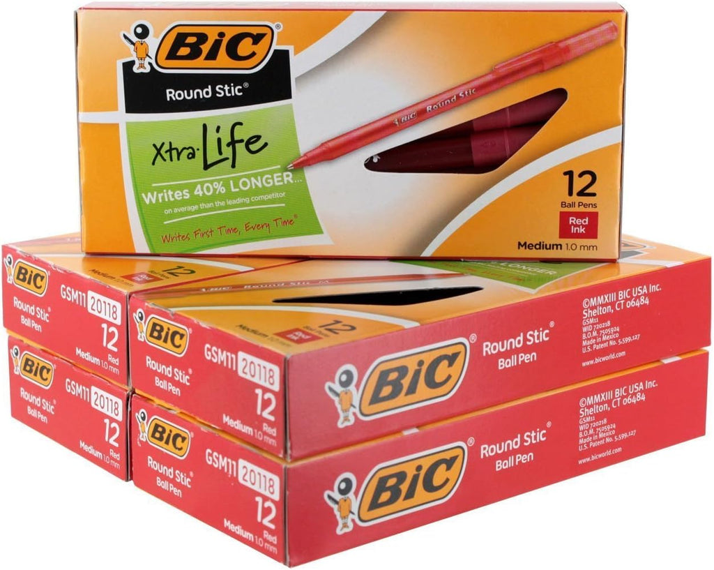 BIC Round Stic Ball Pen, Medium Point, 1.0 mm, Red Ink, Pack of 60 (GSM11RD) New