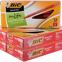 BIC Round Stic Ball Pen, Medium Point, 1.0 mm, Red Ink, Pack of 60 (GSM11RD) New