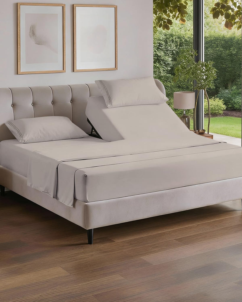 Flex Top Split Head King 4 Piece Sheet Set - Soft & Breathable - Light Grey