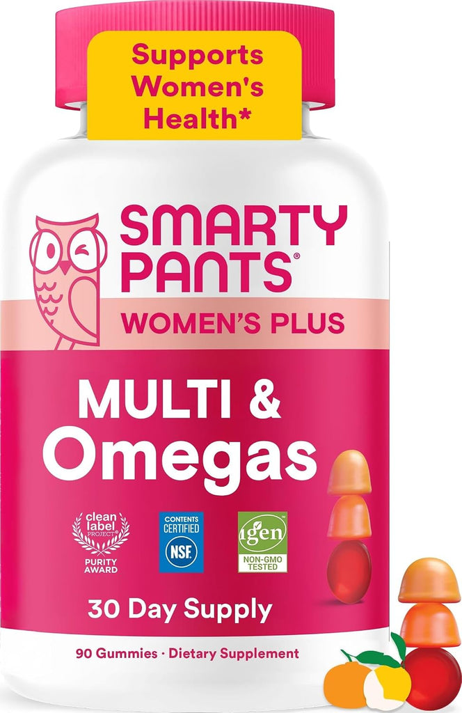 SmartyPants Women's Multivitamin Gummies, Omega 3 DHA/EPA, Methylfolate, CoQ10, Vitamin D3, C, B12, B6, A, K, Zinc, Three Fruit Flavors, 90 Count (30 Day Supply)
