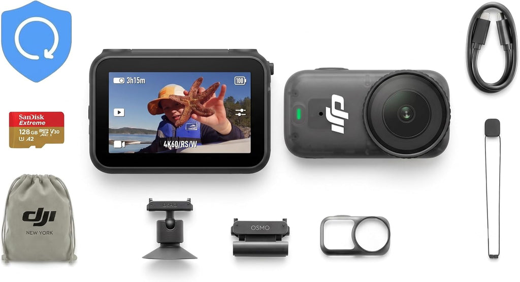 DJI Osmo Nano Standard Combo (128GB) - Small 4K/60fps Vlogging Camera with a 1/1.3″ Sensor, 143° Wide FOV Video, 200-Min Recording, Swift Content Transfer, Magnetic POV Cam 4K for Sports, (Including 1-Year DJI NYC Care Plan)