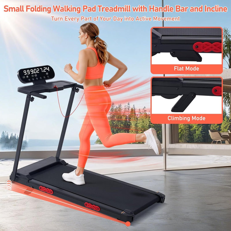 MCRG Portable Walking Pad Treadmill with Handle Bar Incline for Home Small
