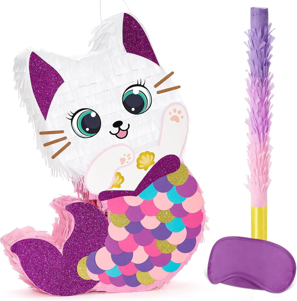 WERNNSAI Cat Piñata - Kitten Mermaid Birthday Party Decorations for Girls