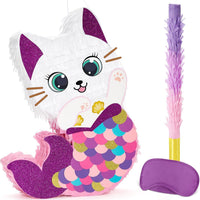 WERNNSAI Cat Piñata - Kitten Mermaid Birthday Party Decorations for Girls