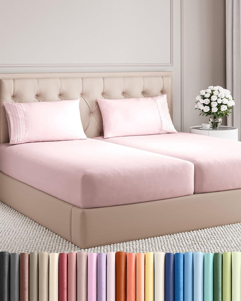Split King Size 5 Piece Sheet Set - Breathable & Cooling - Lavender Pink