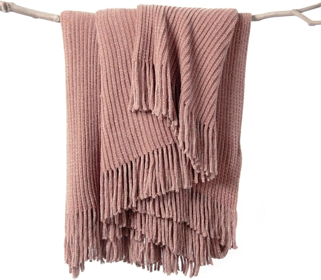 lifein Throw Blanket for Couch, Soft Boho Decor Bed Throw,Cozy Chenille Knitted Small Farmhouse Lightweight Throw (Pink,