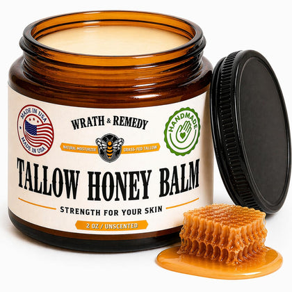 Organic Beef Tallow & Honey Balm for Skin - Concentrated, Unscented (2 OZ)