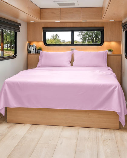 Short Queen Size 4 Piece Bed Sheet Set - RV Short Queen Sheets - Light Pink