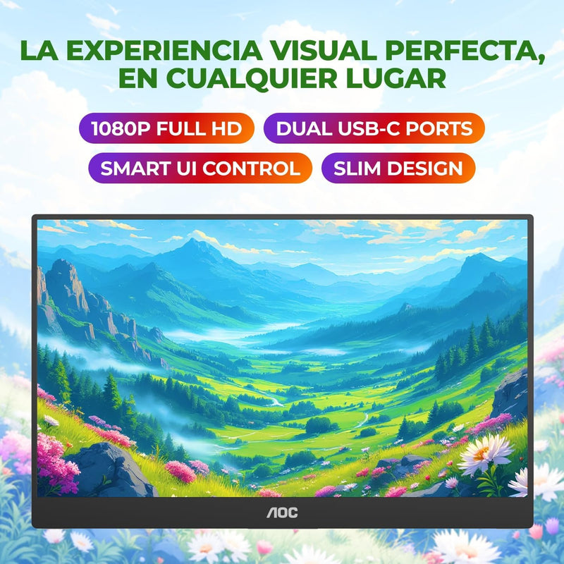 AOC 16" Portable Monitor FHD 60Hz USB-C IPS Ultra Slim Smart Cover 16T20