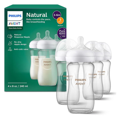 Philips Avent Natural Biberón de Vidrio 8 oz Flujo Medio Sin BPA