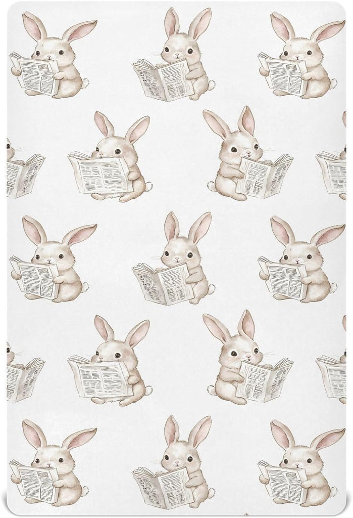 Bunny Reading Newspapers Crib Sheets for Boys Girls,Fitted Crib Sheets for Toddler,Baby Nursery Sheet for Cribs,Soft 39
