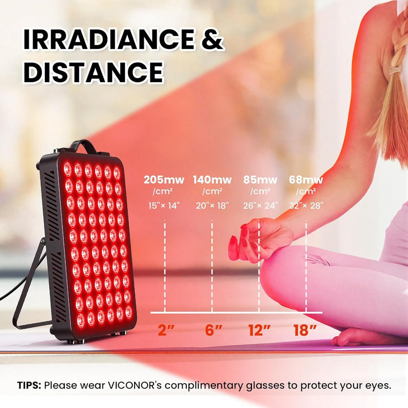 Viconor Terapia de luz roja para el cuerpo, panel de terapia de luz infrarroja cercana de 660nm 850nm, dispositivo de 60 LED de doble chip con 300W de potencia, ideal para el cuerpo, la cara, mejora e