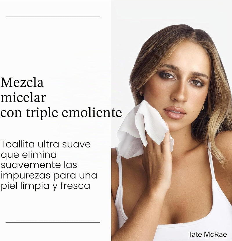 Neutrogena Toallitas para quitar maquillaje micelares sin alcohol para el rostro, eliminan la máscara impermeable y el aceite, toallitas de tela 100% compostable a base de plantas