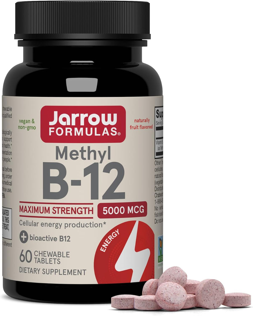 Jarrow Methyl Vitamin B-12 5000 mcg, Cellular Energy, 60 Chewable Tablets - 60 Count (Pack of 1)