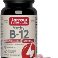 Jarrow Methyl Vitamin B-12 5000 mcg, Cellular Energy, 60 Chewable Tablets - 90 Count (Pack of 1)