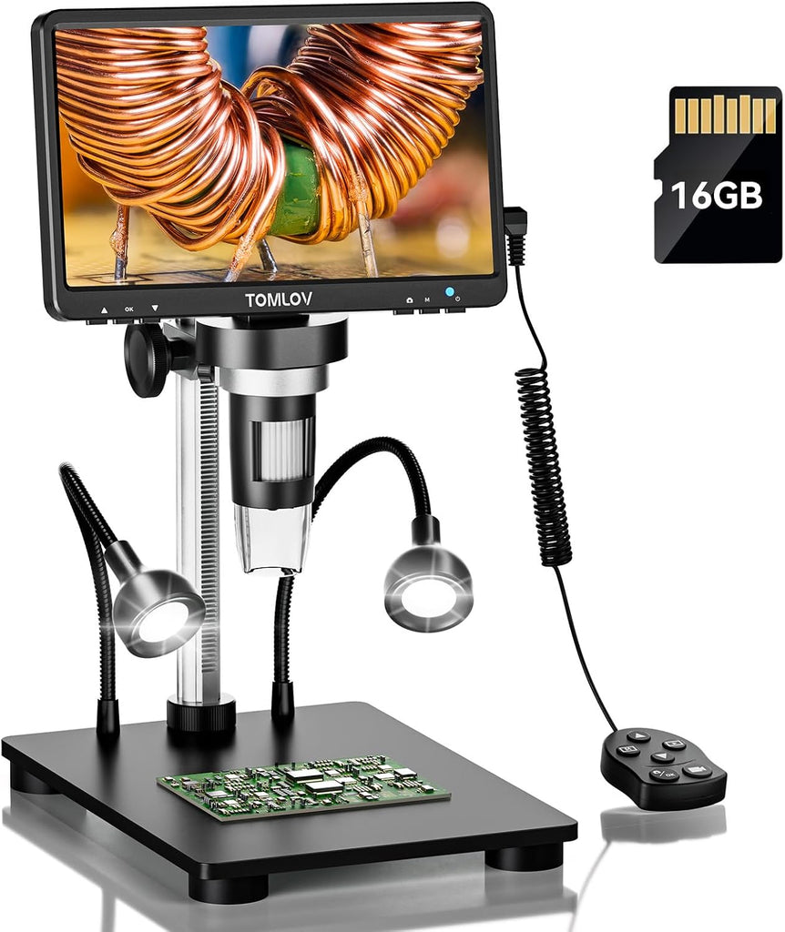 TOMLOV DM9B 7" Digital Microscope: 1080P 1200X Coin Microscope Magnifier, 12MP Ultra-Precise Focusing LCD Soldering Micr