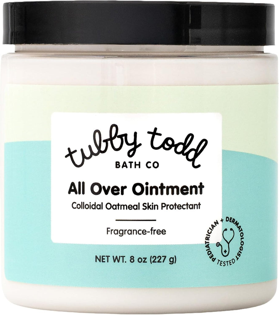 TUBBY TODD All Over Ungüento - Crema para eccema para bebé, multiuso diario, sensible, seca, irritación, crema para aliviar la piel del bebé, sin esteroides y gluten, sin fragancia, 1 paquete, 8 onzas