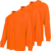 Hi Vis Long Sleeve Safety shirts With Protective Hood (Orange, XL, 3 Pack)