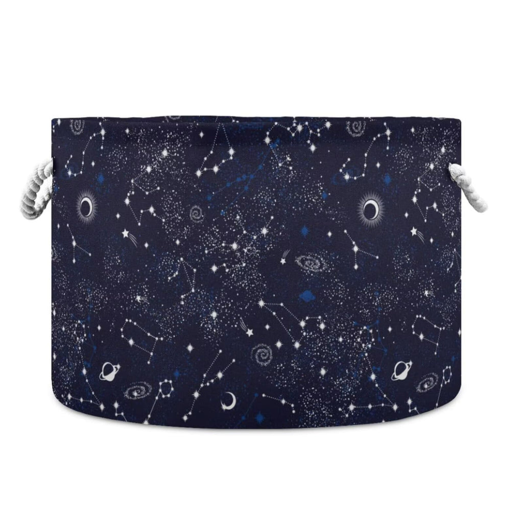 LEANSHSA Constellation Print Collapsible Round Storage Basket with Handles