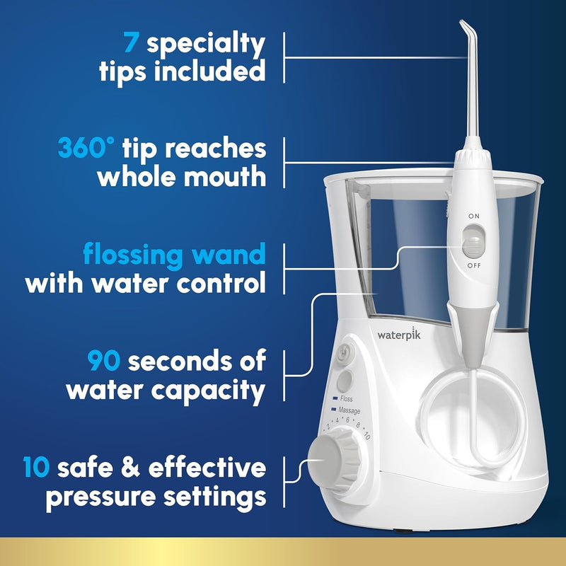 Waterpik Aquarius - Hilo dental de agua para limpieza de dientes, encías, brackets, cuidado dental, energía eléctrica con 10 configuraciones, 7 puntas para múltiples usuarios y necesidades