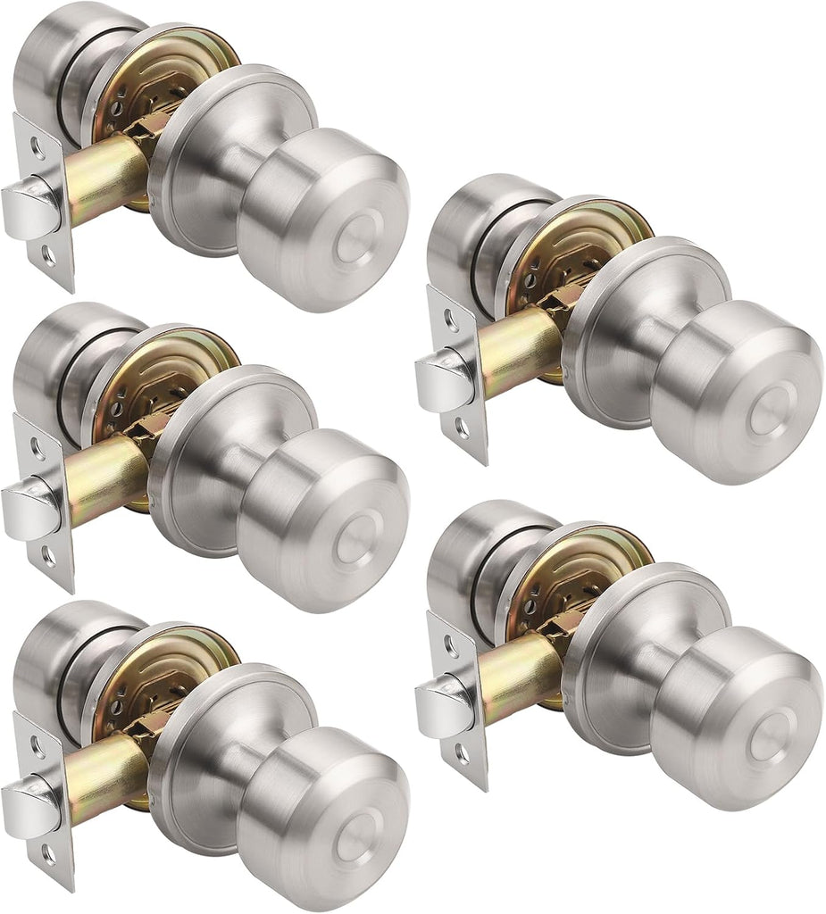 KNOBWELL Brushed Nickel Closet Door Knob, Interior Passage Door Knobs for Hallway Doors, Keyless Indoor Door Knob with C