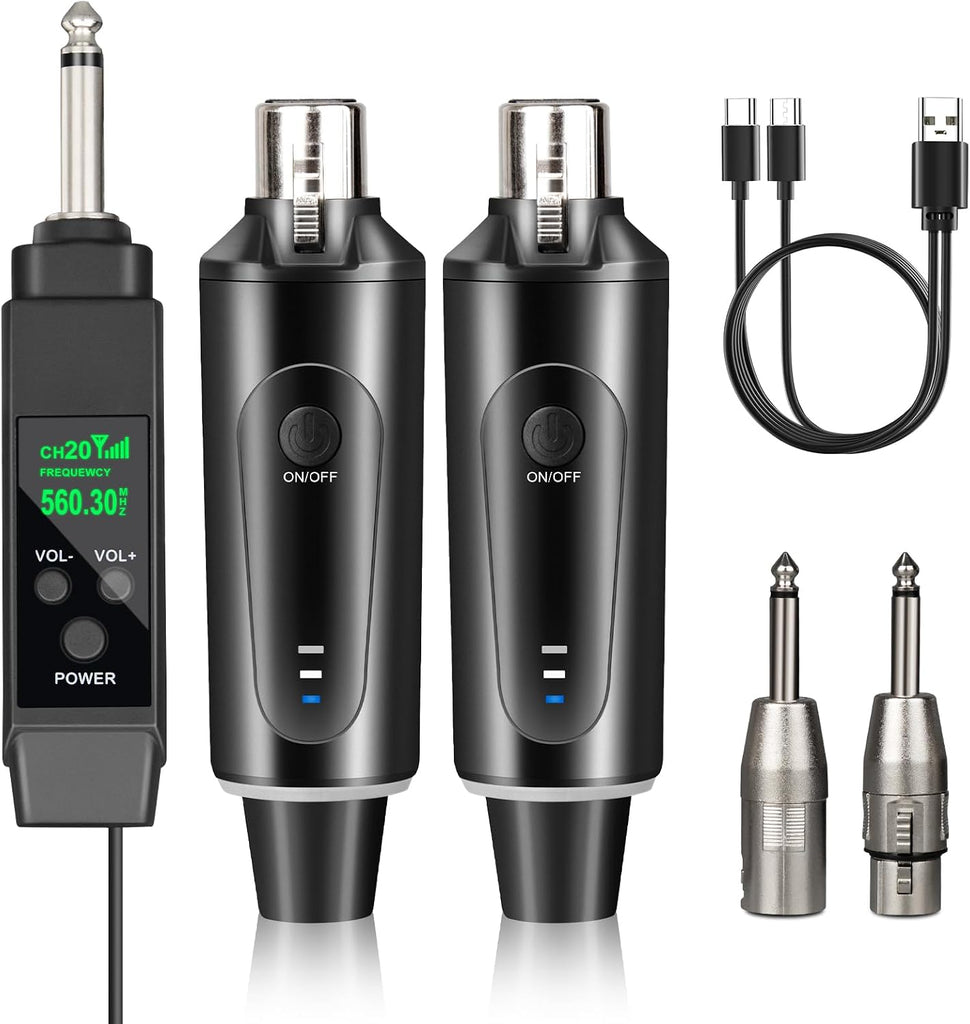 Depusheng 2.4GHz Wireless Microphone System Transmitter & Receiver with Volume Adjustment, Low Latency, Rechargeable, 15