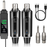 Depusheng 2.4GHz Wireless Microphone System Transmitter & Receiver with Volume Adjustment, Low Latency, Rechargeable, 15