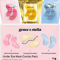 grace & stella Under Eye Mask - Reduce Dark Circles, Puffy Eyes, Undereye Bags, Wrinkles - Gel Under Eye Patches, Bulk Gifts for Women - Vegan Cruelty-Free Self Care (72 Pairs, Gold, Pink, & Blue)