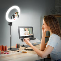10'' Desk Ring Light with Stand – Zoom Lighting with Phone Holder for Computer・Video Calls・Conference – CRI95 LED Adjust
